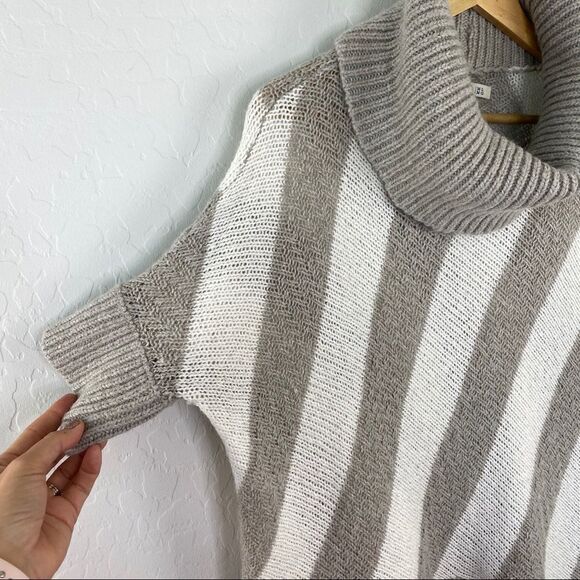 Old Navy tan and white stripe slouchy cowl neck sweater - Picture 3 of 6